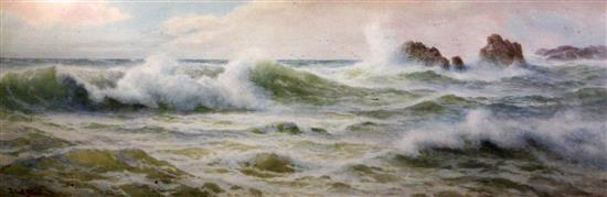 Ernest Stuart (fl.1889-1903) Waves breaking on the shore, 12 x 34.5in.